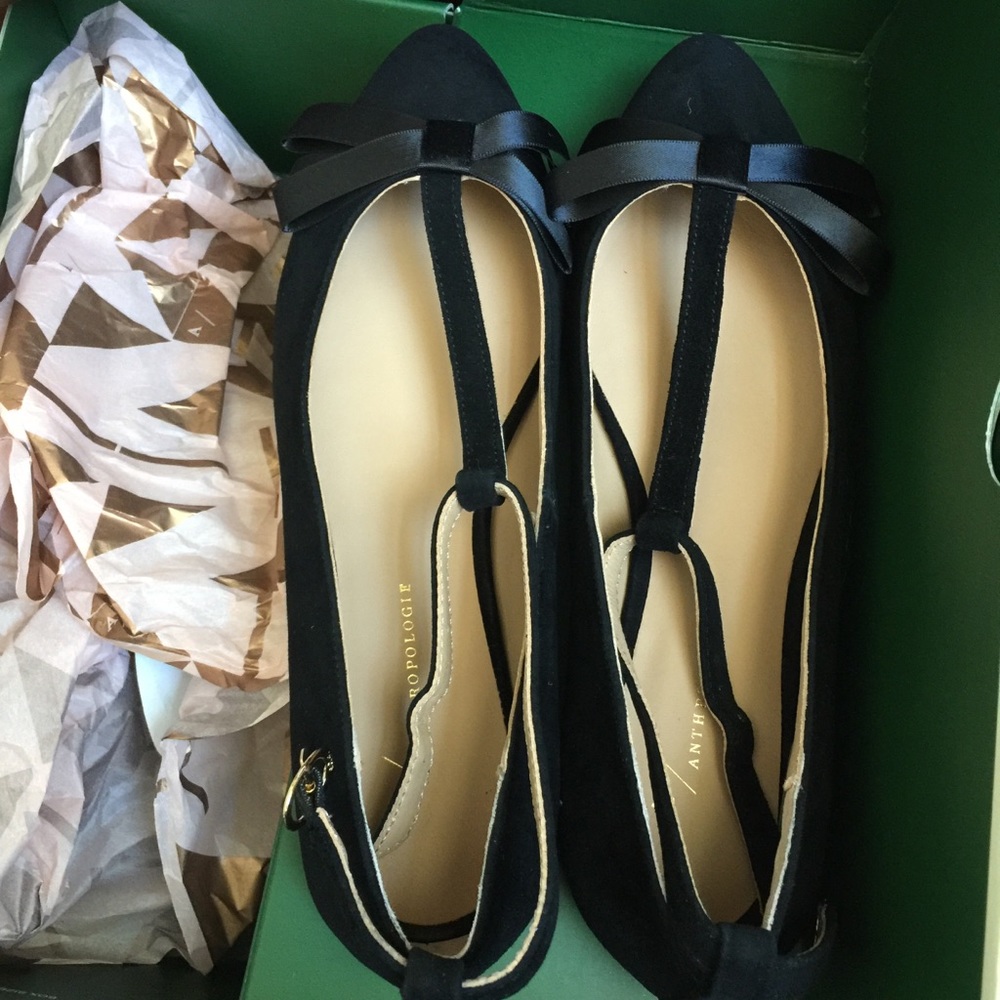 ANTHROPOLOGIE T-STRAP BOW FLATS new - Picture 3 of 3